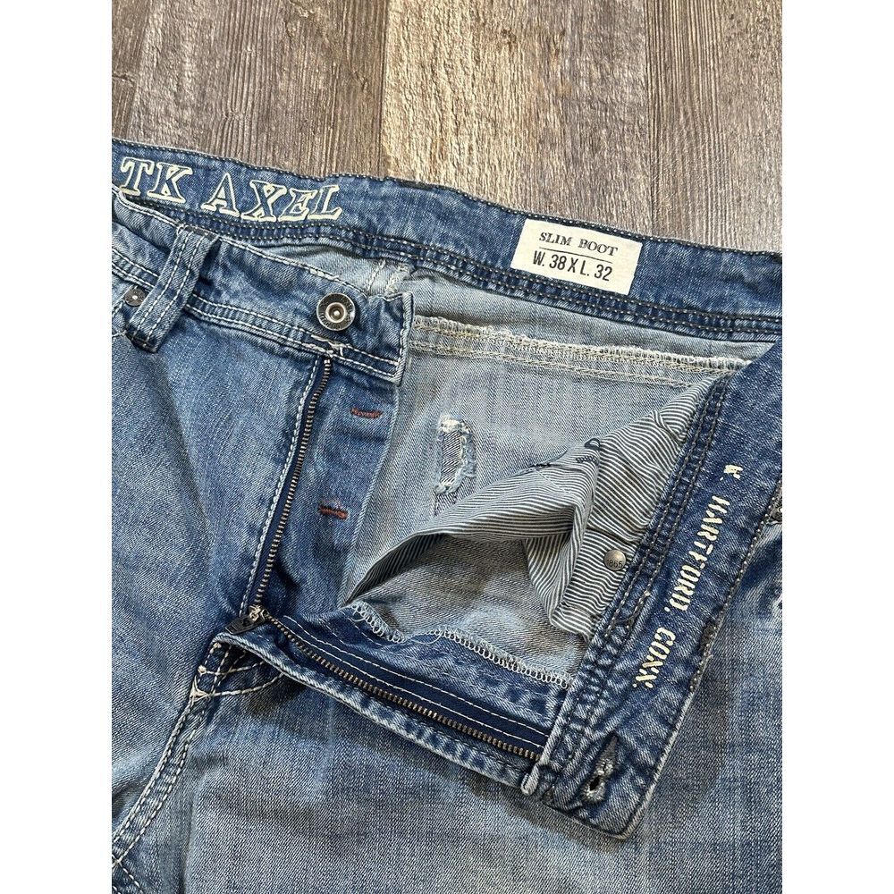 TK Axel Men's Slim Boot Cut Jeans Light Wash Blue Denim Stretch Pockets 38 X 29* - Picture 7 of 16